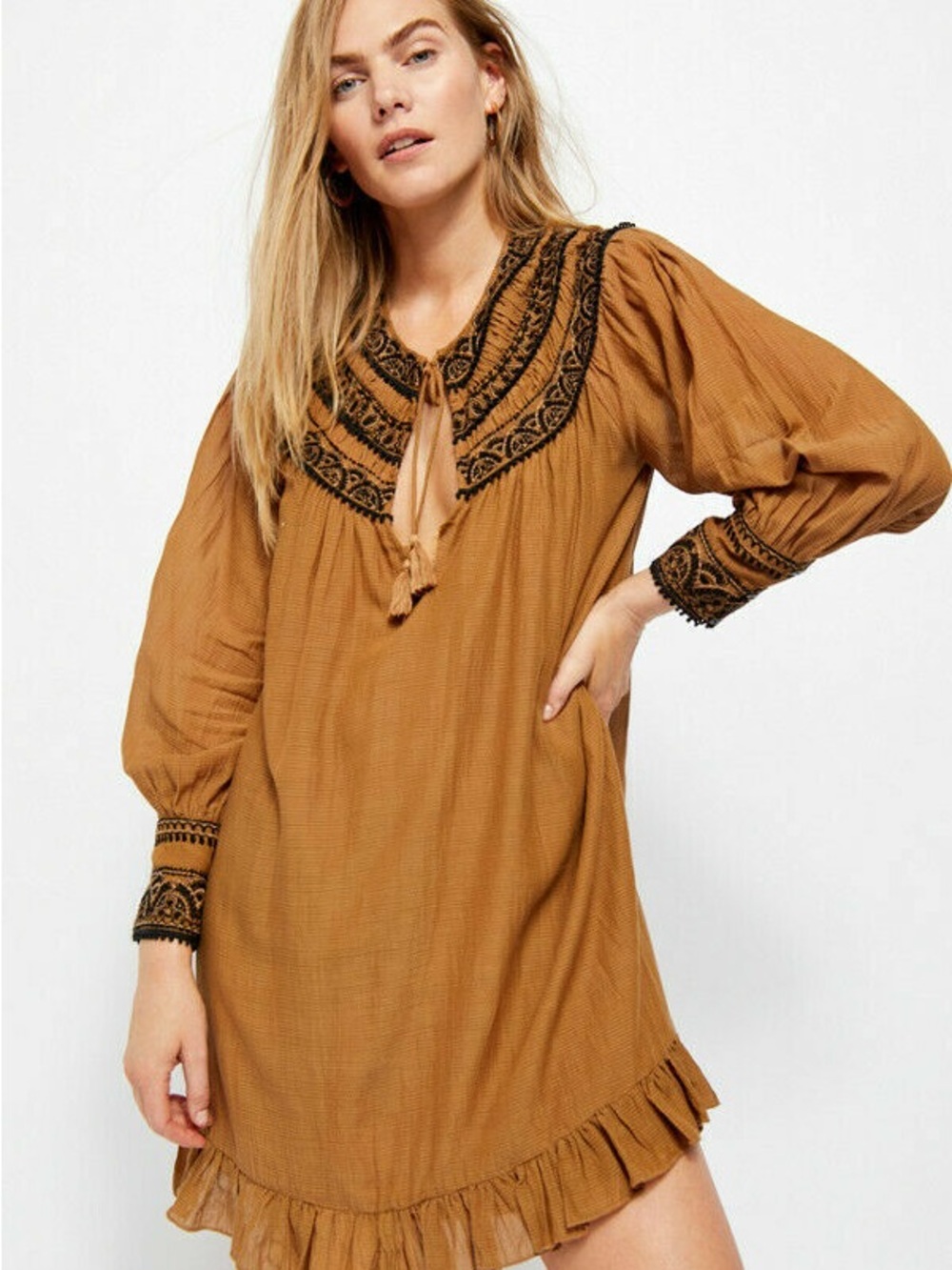 Free People Erin Embroidered Boho Mini Dress Women’s Size Medium